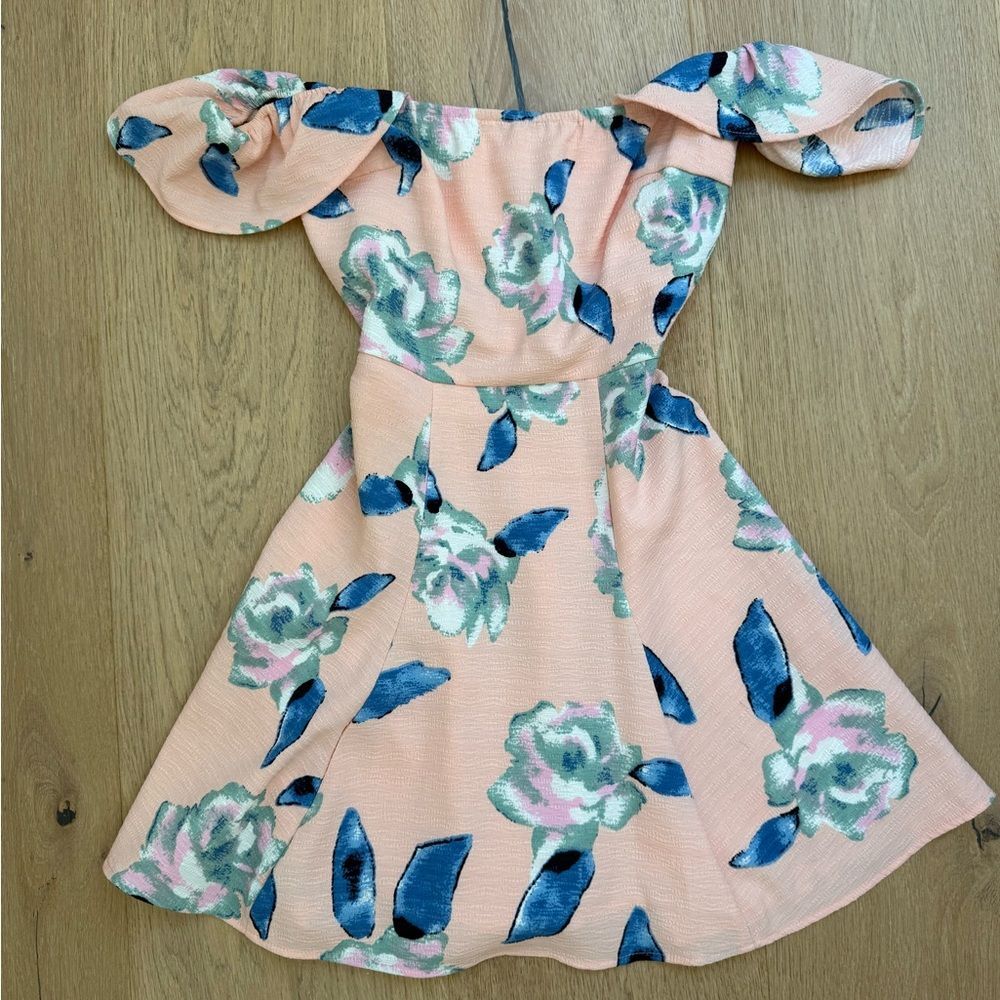 ReNamed Off Shoulder Floral Mini Dress Pink Blue Fit & Flare Skater Dress